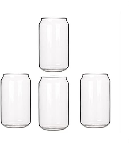 Zunedhys Lot de 4 tasses en forme de canette en verre tendance pour eau, lait, bière, dessert, 400 ml
