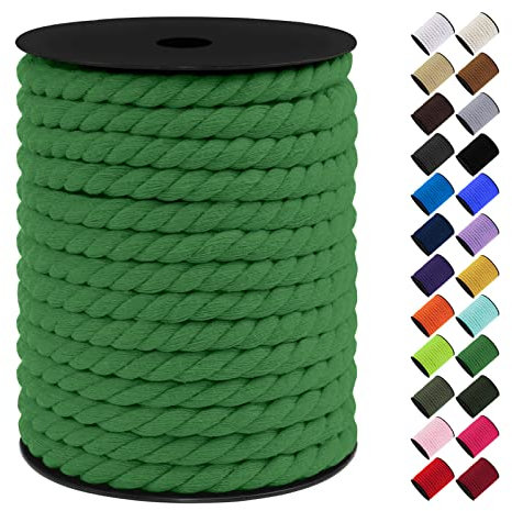 LEREATI Corde Macramé 10mm, 23m Fil Macramé Ficelle Corde Cordon Coton Naturelle, Grosse Corde Douce pour DIY, Porte Plante Mural, Jardin Décoration, Artisanat (Vert Gazon)