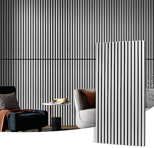 Art3d Lot de 2 panneaux acoustiques à lattes en bois pour mur et plafond – Panneau absorbant le bruit cannelé 3D avec finition bois – Argent brossé,1,44㎡