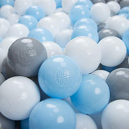 KiddyMoon 100 Bolas/7Cm Bolas Colores De Plástico para Piscina para Niños, Plata/Blanco/Azul Celeste