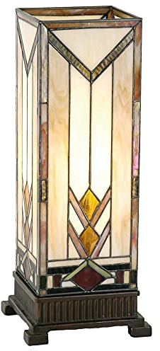 HAES DECO - Tiffany Tischlampe 18x18x45 cm Beige Gelb Glas Rechteck Tiffany Schreibtischlampe Tiffany Lampen Buntglas