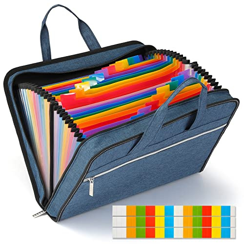 SEEKIND Accordian File Organizer with Handle,26 Pockets Expanding File Folder, Portable Cloth Document Organizer Accordion File Keeper for Letter Size / A4 File, for Office, School-Teal