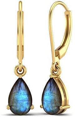 7 x 5 mm Birnenform Labradorit Edelstein 925 Sterling Silber Träne baumeln Ohrringe Hebel zurück Ohrringe Frauen Ohrring Schmuck (Gold-Vermeil)