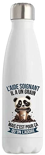 Bouteille Isotherme L'Aide Soignant Panda Café | Idée Gourde Cadeau Travail Métier Thermos Sport Humour Collègue Homme Anniversaire Noël
