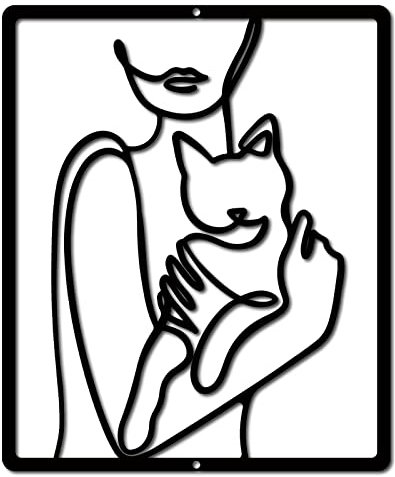CREATCABIN Katze Metall Wandkunst Dekor Mensch Schwarz Wandschilder Eisen Hängende Metallornament Skulptur Für Balkon Garten Zuhause Wohnzimmer Dekoration Outdoor Indoor Küche Büro Geschenke 30x25cm