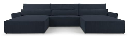 mb-moebel Wohnlandschaft aus Cordstoff Ecksofa U-Form Cord mit Schlaffunktion Eckcouch mit Bettkasten Sofa Couch Polsterecke U-Sofa - 410x85x200cm - Denver U - Poso 135 Schwarz