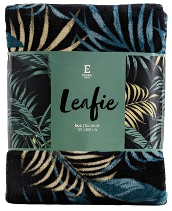 ESSEX - Kuscheldecke Leafie, 150 x 200 cm, Decke, 100% Polyester, Sofadecke, Blumen - Schwarz