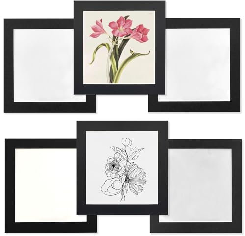 YIYINOE 6er 20x20 cm Quadratisch Bilderrahmen Set,Pappe Bilder Rahmen mit Schutz Kunststoffmembran,Wandmontage Fotogalerie Display für Collage,Fotos,Bilder,Fotorahmen Familie,Schwarz
