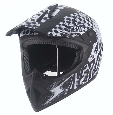 Kinder Crosshelm Skeleton AHP – Motorradhelm für Kinder, ABS-Schale, robuster Kinderhelm für Downhill, Quad und Motocross, Schwarz matt, Größe S, 53 – 54 cm