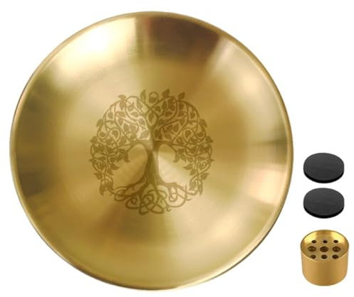 FOLODA Bandeja ritual de acero inoxidable con patrón de árbol de altar, soporte de estantes de piedra de cristal, quemador de incienso, decoración de bandeja ritual de acero