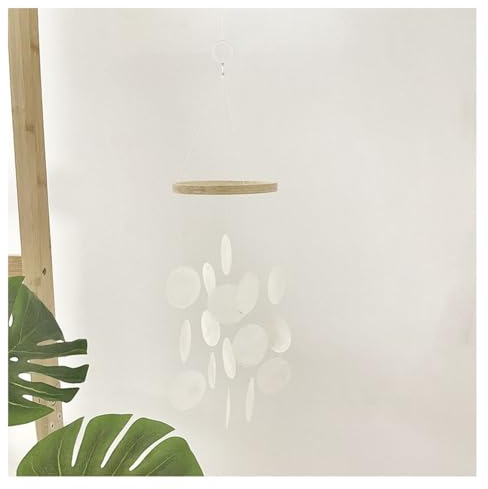 Yurosiay Weiß Muschel Windspiel Natürlich Muscheln Perlmutt Windspiel 12×45cm Klein Capiz Muschel Windspiel Handmade Windspiel Deko Hängende Einfache Windspiel für Garten Terrasse Fenster Balkon