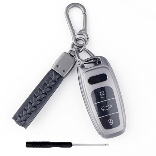 Gebiuhoo Coque De Clé 3 Boutons Clé Coque de Protection pour clé de Voiture Coque de clé de Rechange pour télécommande de Voiture pour Audi A6L A6 A7 A8 Q7 Q8 E-Tron 2019 2020