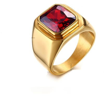 Vantage Schwarz Edelstahl Herren Siegelring Quadratisch Rot Zirkon Stein Party Marken Mode Männlich Klassischer Schmuck