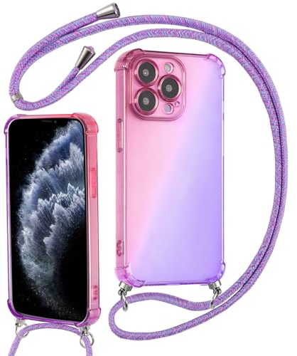 Xylota Handykette für iPhone 11 Pro 5,8 '' Hülle mit Band, Bunt Transparente Aesthetic Design Silikon Handyhülle mit Kette Kordel, TPU Klare Stoßfeste Schutzhülle für iPhone 11 Pro zum Umhängen, Lila
