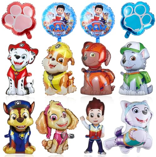 Hund Patrol Luftballons Geburtstag Deko Jungen Mädchen- 14Pcs Paw Geburtstagsdeko Dog Ballon Girlande Skye Marshall Chase Rubble Folienballon für Paw Kindergeburtstag Party Luftballon Supplies Deko