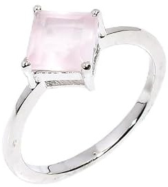Alliances pour femmes Bague en argent sterling 925 Bague en quartz rose Bague en pierre précieuse naturelle Bague solitaire faite à la main Bague de Saint-Valentin pour elle R-130-24-P