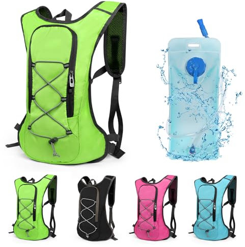 Lollanda Fahrradrucksack, Wanderrucksack klein, Wasserdicht Rucksäcke für Herren und Damen, MTB Rucksack für Radsport,Camping,Laufen (Grün Trinkrucksack 2L)