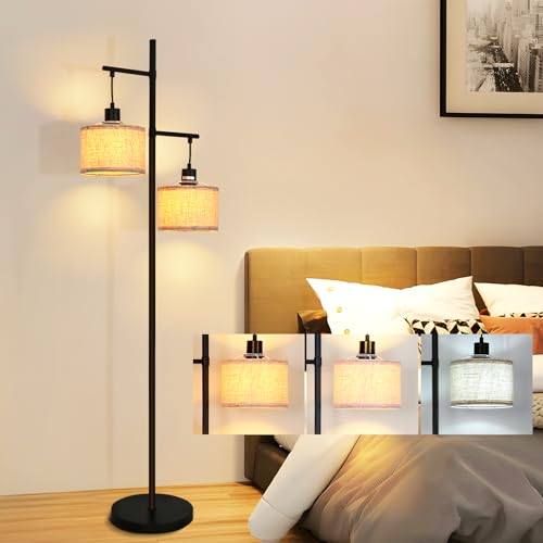 Euroshine Stehlampe Wohnzimmer modern,E27 Stehlampe aus Eisen mit Leinenlampenschirm,Leselampe für Wohnzimmer,Schlafzimmer,Büro,Ankleidezimmer,Schwarz,1.8m Kabel,(Ohne Glühbirne)