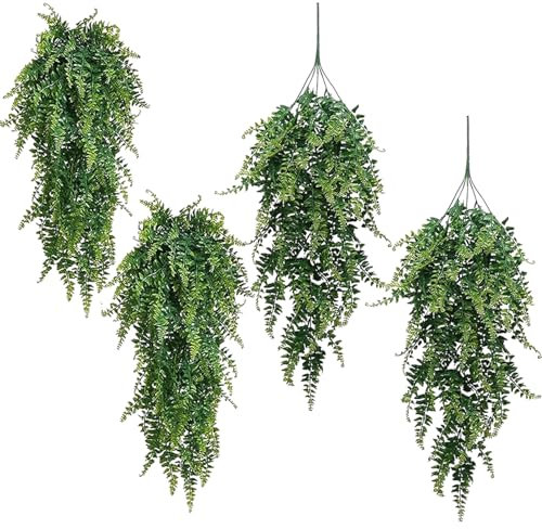 RXKFIGX 4 Piezas Planta Artificial Colgante de Helecho Plantas de Escalada Falsas Decoración de Follaje Helecho Colgante para Exterior para La En El Hogar Estantería Pared Interior Exterior