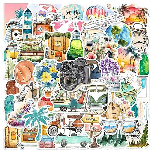NATOSU 50 Stück Reiseaufkleber, Reiseaufkleber in Mini-Größe, Scrapbook-Aufkleber-Zubehör, Dekor-Aufkleber für Journaling, Notizbuch, Wasserflaschenalbum, Handyhülle, Laptop