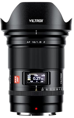 VILTROX 16mm f/1.8 Z Objektiv für Nikon Z-Mount Vollformat Prime Weitwinkel Autofokus Objektiv mit LCD-Bildschirm AF/MF-Schalter, Kompatibel mit Nikon Z Mount Z5 Z50 Z6 Z6II Z7 Z7II ZFC Z30 Z9 Z8