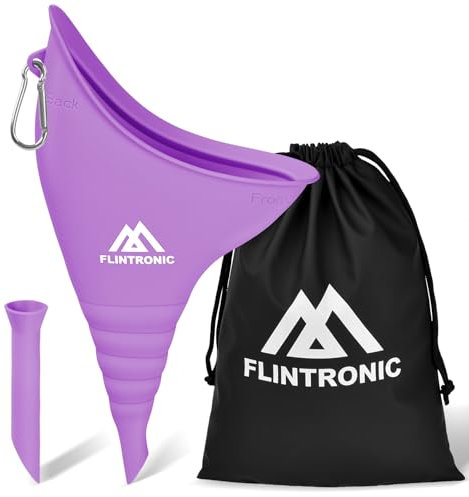 flintronic Urinoir Féminin, Urinoir Réutilisable à Entonnoir en Silicone, Pipi Debout Portable pour Femme, avec Tube d'extension et Mousqueton, Toilettes pour Camping, Randonnée, Vacances - Violet