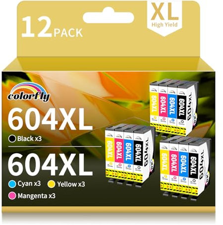 colorfly 604XL Druckerpatronen Kompatibel für Epson 604 604XL Patronen für Expression Home XP-2200 XP-2205 XP-3200 XP-3205 XP-4200 XP-4205, Workforce WF-2910 WF-2930 WF-2950 (12er-Pack)