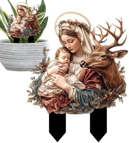 Gartenstatue der Seligen Maria, Statue der Mutter Maria - Wasserfeste Gartenpfähle aus Acryl,Multifunktionale Outdoor-Statuen, lebendige Farben für Garten, Terrasse, Rasen, Vorgarten