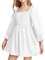 JiAmy Girls Dress Long Sleeve Square Neck Dresses Spring Summer Kids Casual Elegant Wedding Party A-Line Skirt Clothes for Girl 13-14 Years White