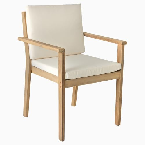 Gartenstuhl KOPENHAGEN - 60cm - beige - Stoff-Bezug stapelbar Outdoor | langlebig, stabil, Kissen inklusive, Massivholz, Wetterfest, Terrasse oder Outdoor-Bereich