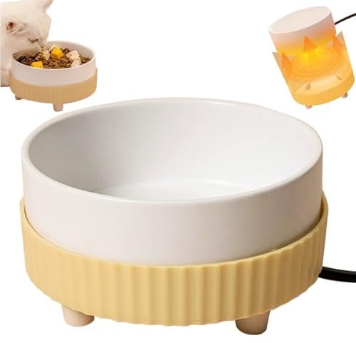 Heated Water Bowl for Cats, 350ml Heated Dog Bowl, Heated Pet Water Bowl Outdoor, Thermal Bowl for Dog Cat Rabbit Duck Squirrel (Yellow)