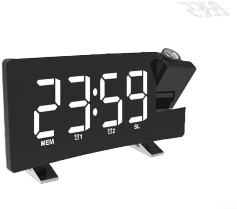 Loud Alarm Clock 180° Rotatable Projector, Heavy Sleeper Digital Clock, Digital Alarm Clock With FM Radio LCD Display Dimmer Function(White)