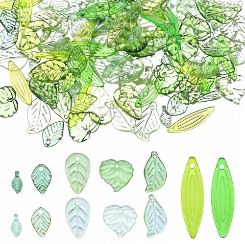 Lot de 120 perles en verre vert pour la fabrication de bijoux - Perles en acrylique transparentes - Pendentifs en forme de feuilles d'érable - Petits chapeaux de perles en forme de feuille verte -