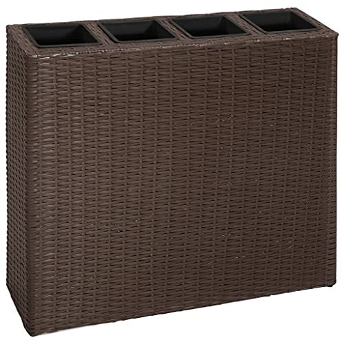 Myheimly Garten Hochbeet Poly Rattan Blumenkübel Blumentopf Pflanzkübel Braun,4 pz