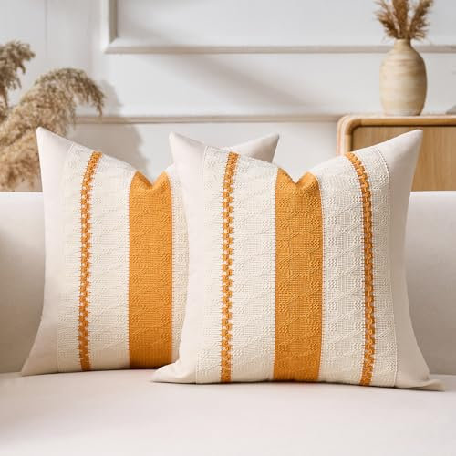 Aisybaklyn Kissenbezug 40x40 2er Set Modern Dekokissen Kissenhüllen Boho Deko Kissenbezüge Baumwolle Sofakissen Gelb Gestreift Gewebt Bauernhaus Zierkissen Dekoration für Sofa Schlafzimmer Wohnzimmer