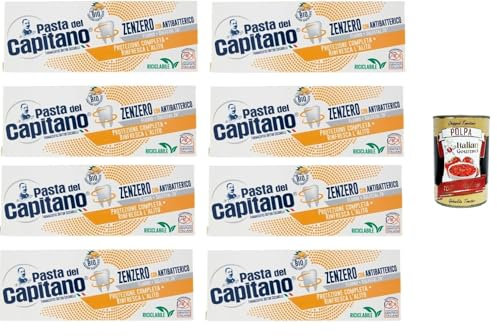 Pasta del Capitano Dentifricio Zenzero Ingwer-Zahnpasta Vollständiger Schutz der Zähne 8x100ml + Italian Gourmet polpa 400g