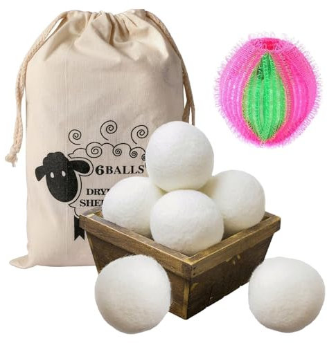 6 Pezzi Palline di Lana per Asciugatrice, 6 cm 100% Pura Lana Palline Asciugatrice, Naturale Riutilizzabile, Riduce il Tempo di Asciugatura Sfere Asciugatrice per l'asciugabiancheria