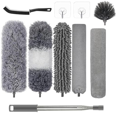 Feather Duster Extendable, 10Pcs Dusters for Cleaning Telescopic Pole Up to 100'', Long Duster for High Ceiling and Fans,Furniture