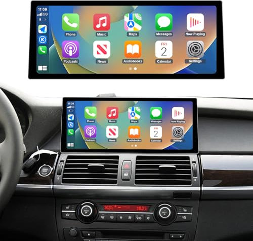Road Top CarPlay Car Radio Coche, 12,3 Pulgadas Pantalla Táctil de para BMW X5/X6 Serie E70/E71 con CIC Sistema (2009-2014 Año), Estéreo de Coche con Bisel Estrecho para CarPlay/Android Auto