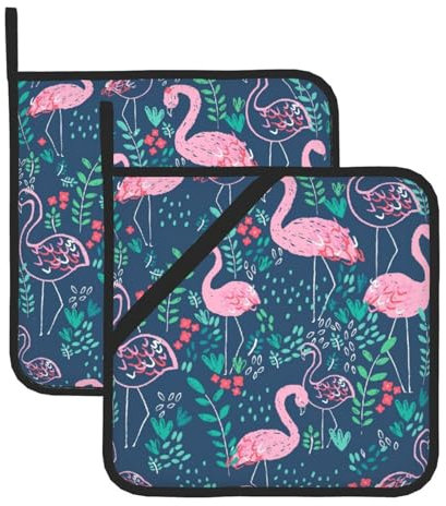 Floral Swan Print Pot Holders Set Of 2,For Microwave Cooking Baking Oven End Dishes And Bbq