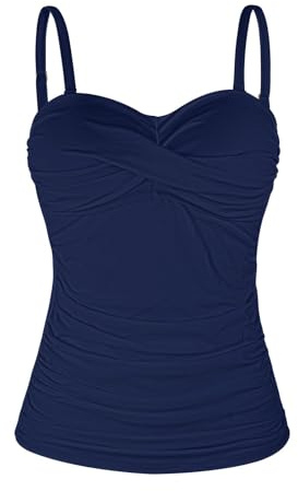 Ocean Blues Women's Navy Blue Twist Bandeau Swimsuit Top Ruched Tummy Control Tankini Top Size XX-Large