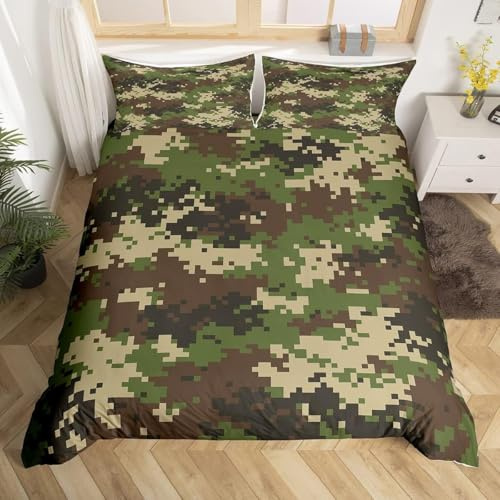 Army Green Camo Bettbezug Set S Größe Abstrakte geometrische Camouflage Tröster Abdeckung Kinder Jungen Camo Liebhaber Bettwäsche Set Teens Männer All Season Quilt Cover 1 Kissenbezug