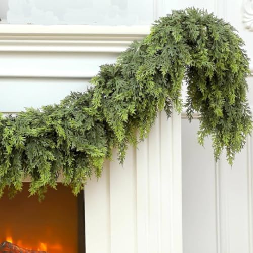 Artificial Christmas Garland Green Cedar Garland Faux Cedar Pine Needles Garland 1.8m Norfolk Pine Garlands for Holiday, Fireplace Window, Stairs, Indoor, Outdoor Decor (1.8m thickened)