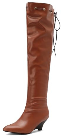 Lizoleor Classico Zeppa Appuntito Donna Stivali Sopra Il Ginocchio Senza Chiusura Tacco Alto Solid Color Concise Long Stivali da Equitazione Marrone Numero 35 EU