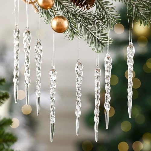 48PCS Christmas Tree Plastic Hanging Decoration 5inch Clear Icicle Ornaments Set for Christmas New Year Holiday Wedding Winter Party Decor