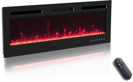 50/127cm Electric Fireplace, Recessed Electric Wall Heater with 12 Colours LED Flame Effect, Electric Fireplace Inserts with Touch Screen & Remote Control, 2 Heat Settings 900W & 1800W, Black