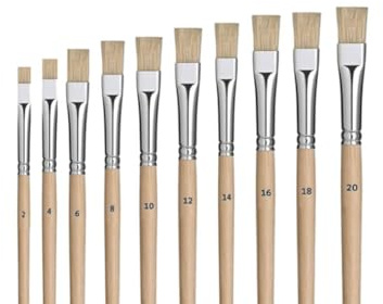 Gussowpinsel 10-teiliges-Set - kurzer Holzstiel - Borstenpinsel - Größe 2-20, unlackiertem Holzstiel, extra weiße Chinaborsten