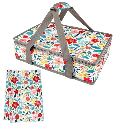 Pioneer Woman Insulated Casserole Carriers for Hot or Cold Food+Microfiber Cloth Floral Kitchen Dish Towels,Pioneer Woman Kitchen Stuff.Pioneer Woman Kitchen Accessories,Housewarming Gift for Women
