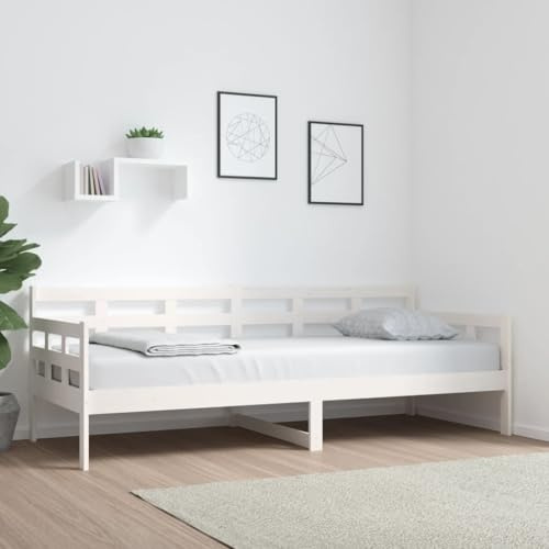 Holamys Tagesbett Weiß Massivholz Kiefer 80x200 cm, Multifunktional Schlafsofa mit Lattenrost, Robustes Einzelbett für Gästezimmer, Jugendzimmer, Wohnzimmer