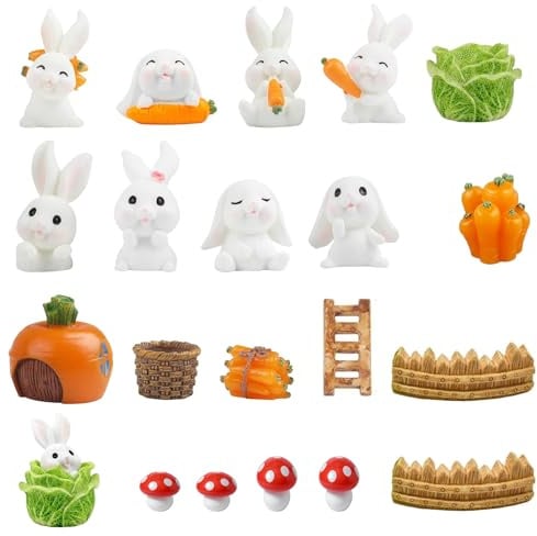 20 Stücke Miniatur Kaninchen Figur,Harz Miniatur Bunny Figur,Mini Osterhase Deko,Hase Dekofigur Klein,Osterhasen Figuren Mini,Hasen Dekofigur Tierfigur,für Ostern Micro Landschaft Dekoration
